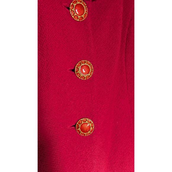 St. John Collection Red Santana Knit Blazer Jacket 4 Gold Statement Buttons USA - Picture 8 of 8